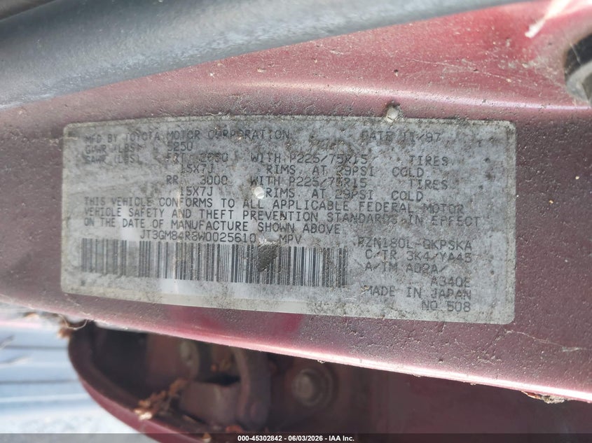 1998 Toyota 4Runner VIN: JT3GM84R8W0025610 Lot: 45302842