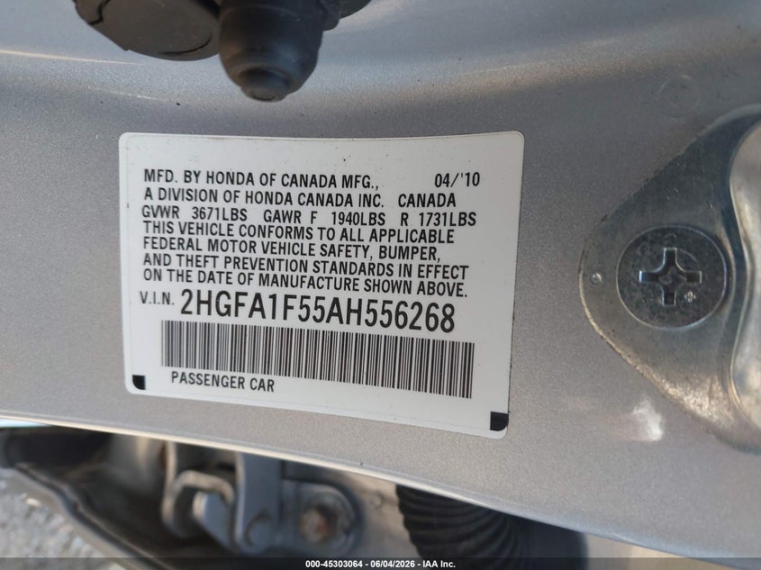 2010 Honda Civic Lx VIN: 2HGFA1F55AH556268 Lot: 45303064