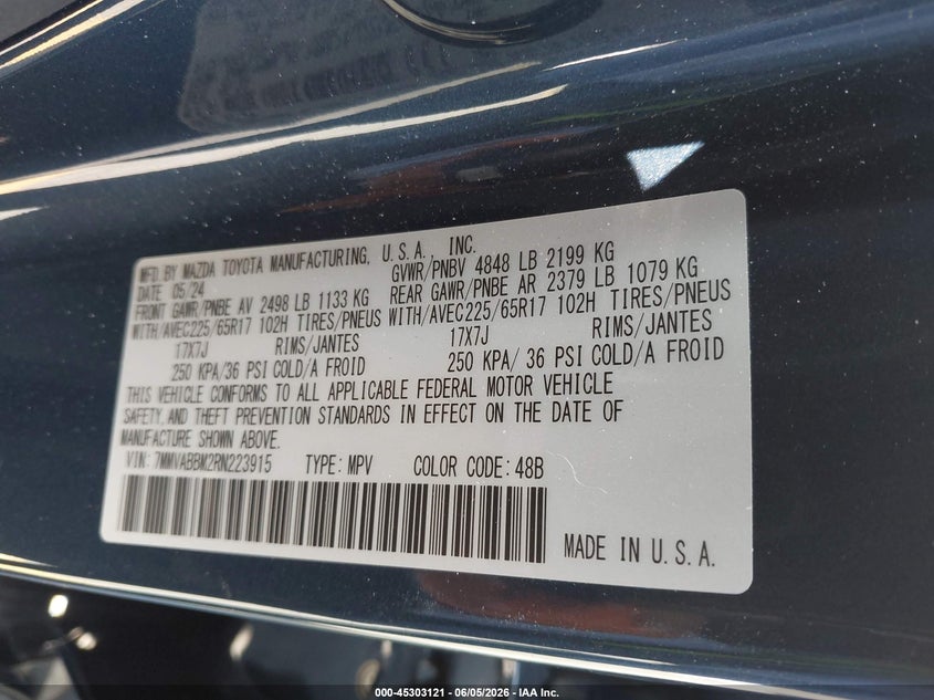 2024 MAZDA CX-50 2.5L I-4 DI, DOHC, V(VIN: 7MMVABBM2RN223915