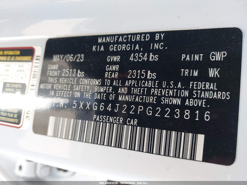 2023 Kia K5 Gt-Line VIN: 5XXG64J22PG223816 Lot: 45303229