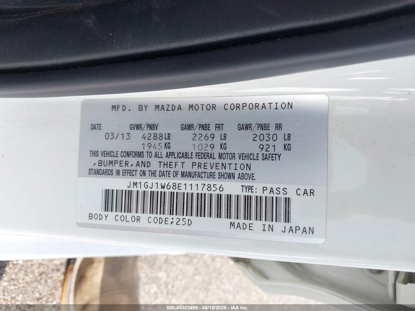 2014 Mazda Mazda6 I Grand Touring VIN: JM1GJ1W68E1117856 Lot: 45303499