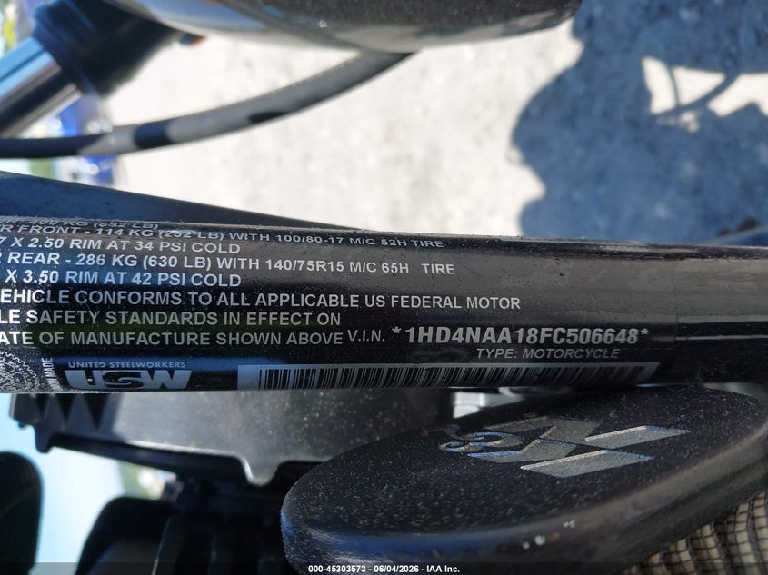 2015 Harley-Davidson Xg500 VIN: 1HD4NAA18FC506648 Lot: 45303573