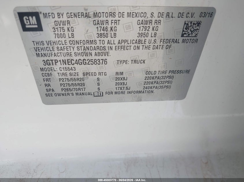 2016 GMC SIERRA TRUCK 5.3L V-8 DI, VVT, 355HP