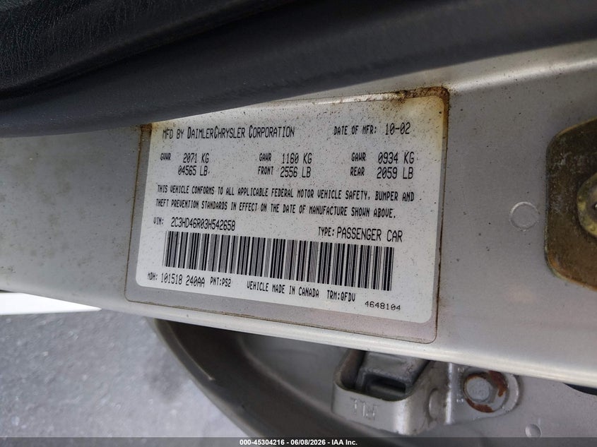 2003 Chrysler Concorde Lx VIN: 2C3HD46R03H542658 Lot: 45304216