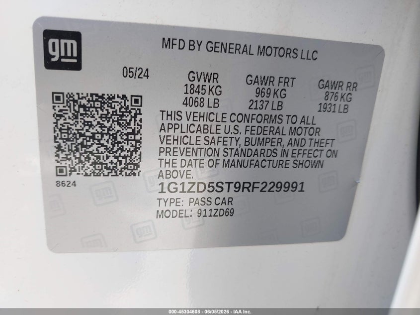 2024 CHEVROLET MALIBU 1.5L I-4 DI, DOHC, V(VIN: 1G1ZD5ST9RF229991