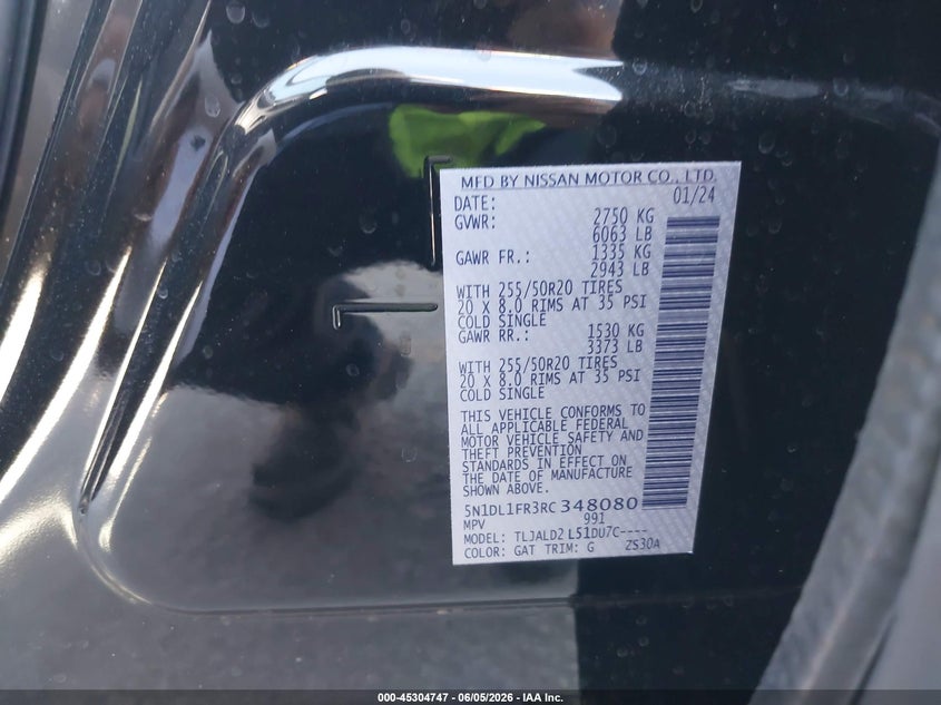 2024 INFINITI QX60 3.5L V-6 DI, DOHC, V(VIN: 5N1DL1FR3RC348080