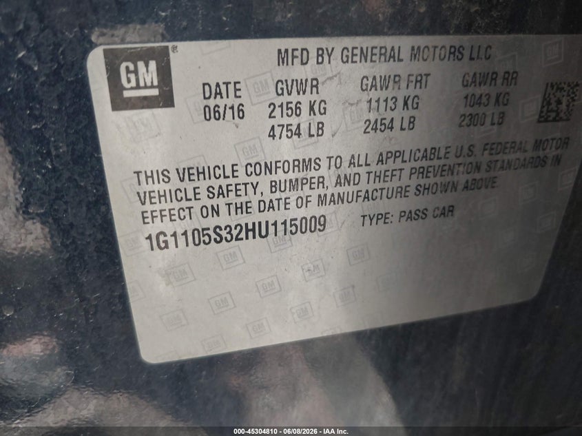 2017 CHEVROLET IMPALA SEDAN 3.6L V-6 DI, DOHC, VVT, 305HP