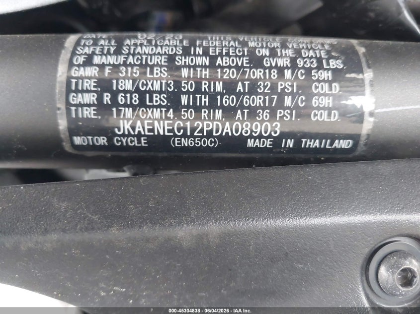 2023 Kawasaki En650 C VIN: JKAENEC12PDA08903 Lot: 45304838