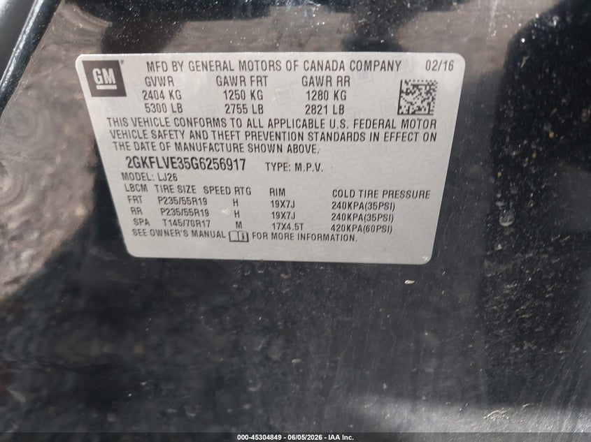 2016 Gmc Terrain 3.6 Denali black Lot 111045304849 Vin 2GKFLVE35G6256917