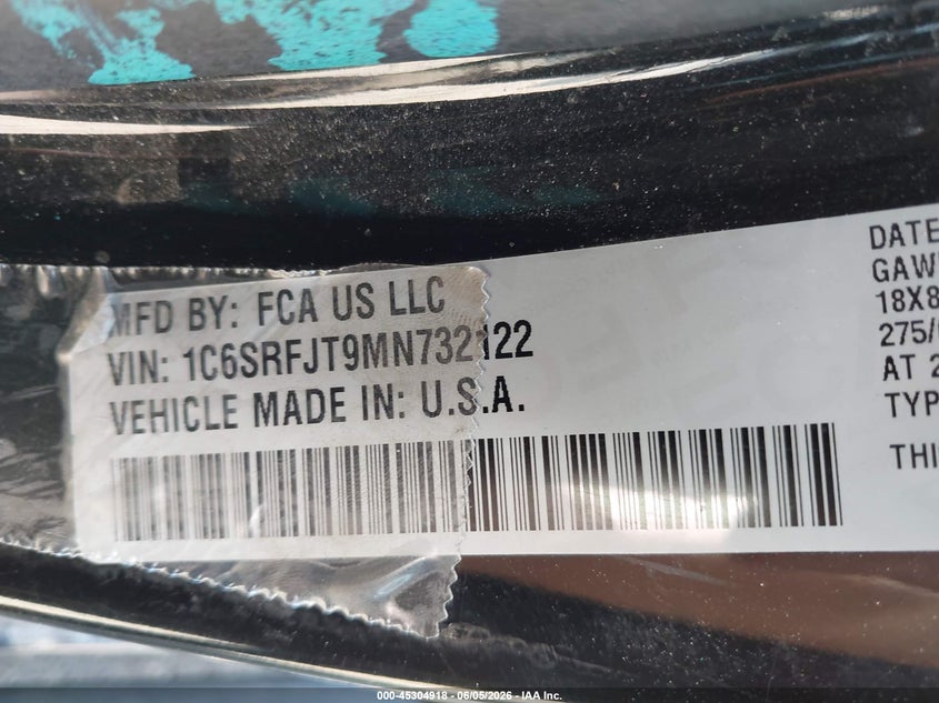 2021 RAM 1500 5.7L V-8 VVT, 395HP(VIN: 1C6SRFJT9MN732122