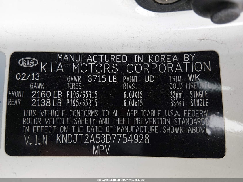 2013 Kia Soul VIN: KNDJT2A53D7754928 Lot: 45305048