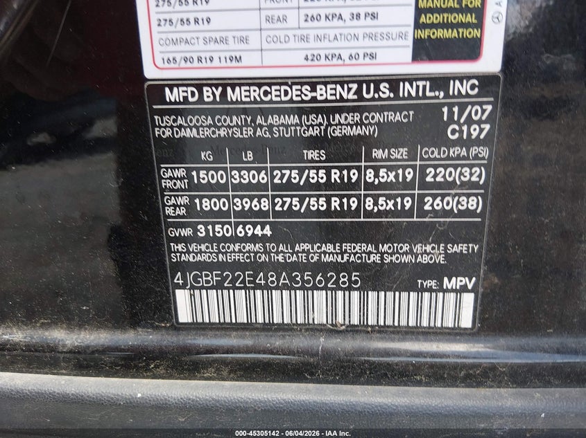 2008 Mercedes-Benz Gl 320 Cdi 4Matic VIN: 4JGBF22E48A356285 Lot: 45305142