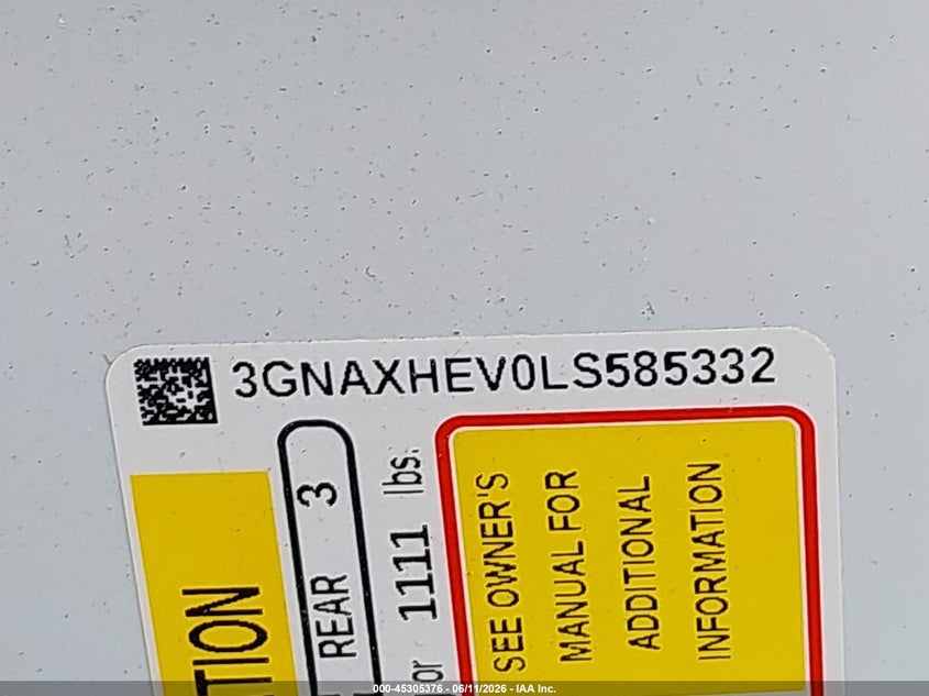 VIN 3GNAXHEV0LS585332 2020 CHEVROLET EQUINOX FWD LS