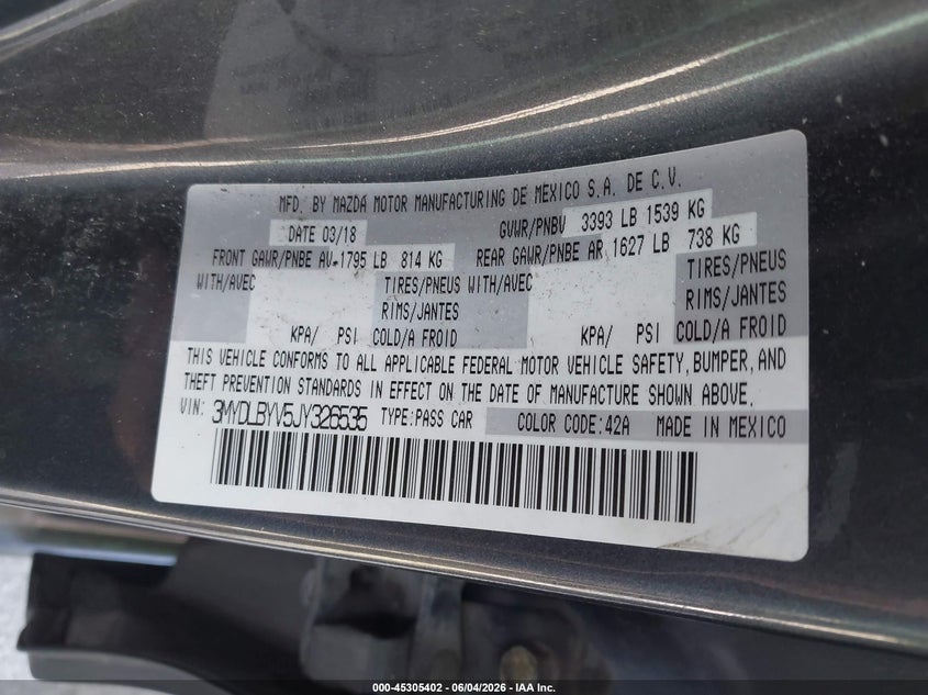 2018 Toyota Yaris Ia VIN: 3MYDLBYV5JY326535 Lot: 45305402