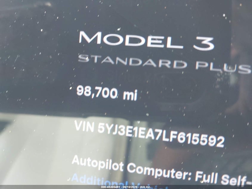 2020 TESLA MODEL 3 SEDAN ELECTRIC