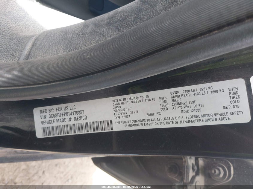 2026 RAM 1500 3.0L I-6 DI, DOHC, V(VIN: 3C6SRFFP0T4170857