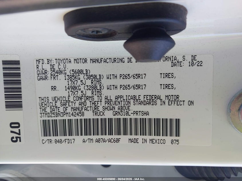 2023 Toyota Tacoma Trd Sport VIN: 3TMDZ5BN3PM142458 Lot: 45305690