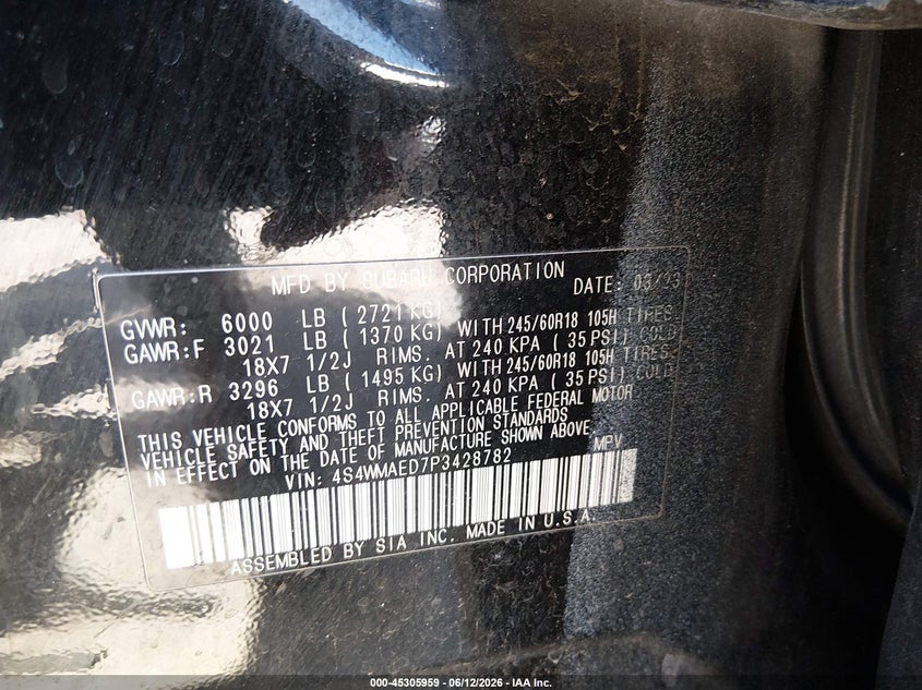 2023 SUBARU ASCENT SPORT UTILITY VEHICLE 2.4L H-4 DI, DOHC, VVT, TURBO, 260HP