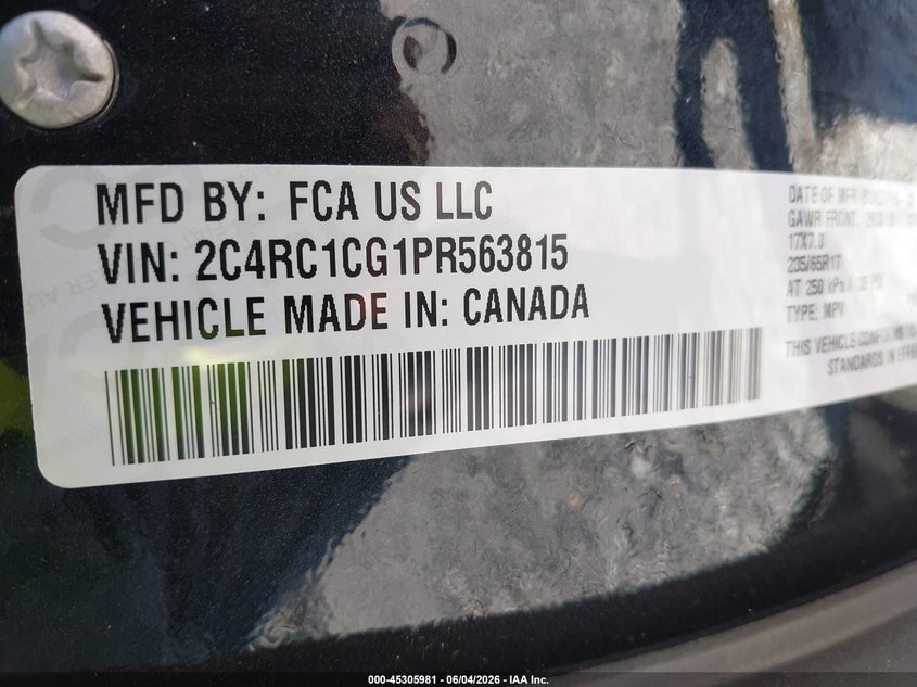 2023 Chrysler Voyager Lx VIN: 2C4RC1CG1PR563815 Lot: 45305981