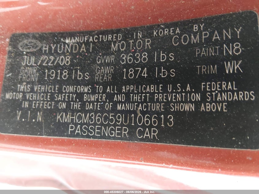2009 HYUNDAI ACCENT HATCHBACK 1.6L I-4 DOHC, VVT, 110HP