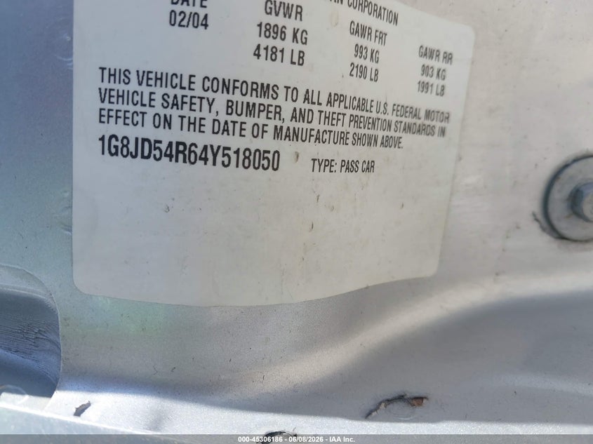 2004 SATURN LW SEDAN 3.0L V-6 DOHC, 182HP