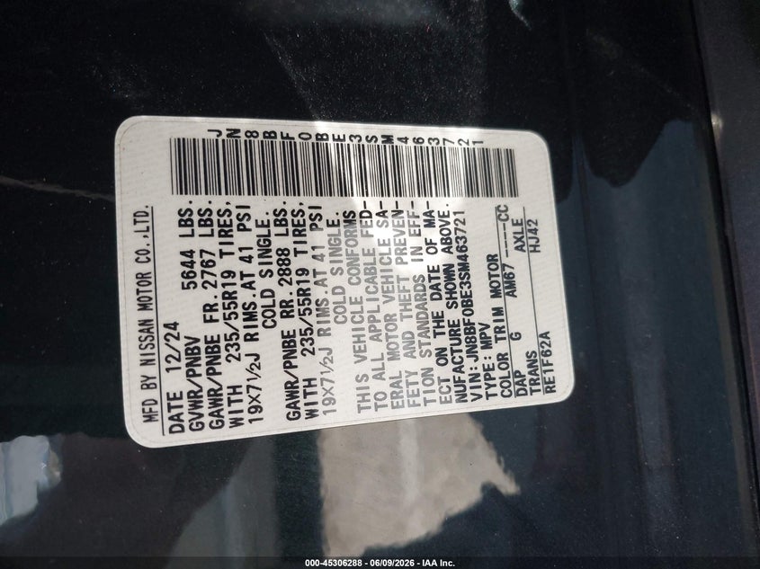 2025 Nissan Ariya Evolve+ VIN: JN8BF0BE3SM463721 Lot: 45306288