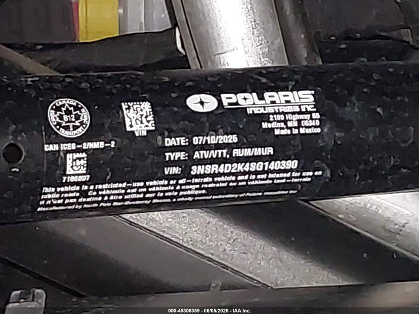 2025 Polaris Rzr Pro R 4 Ultimate VIN: 3NSR4D2K4SG140390 Lot: 45306359