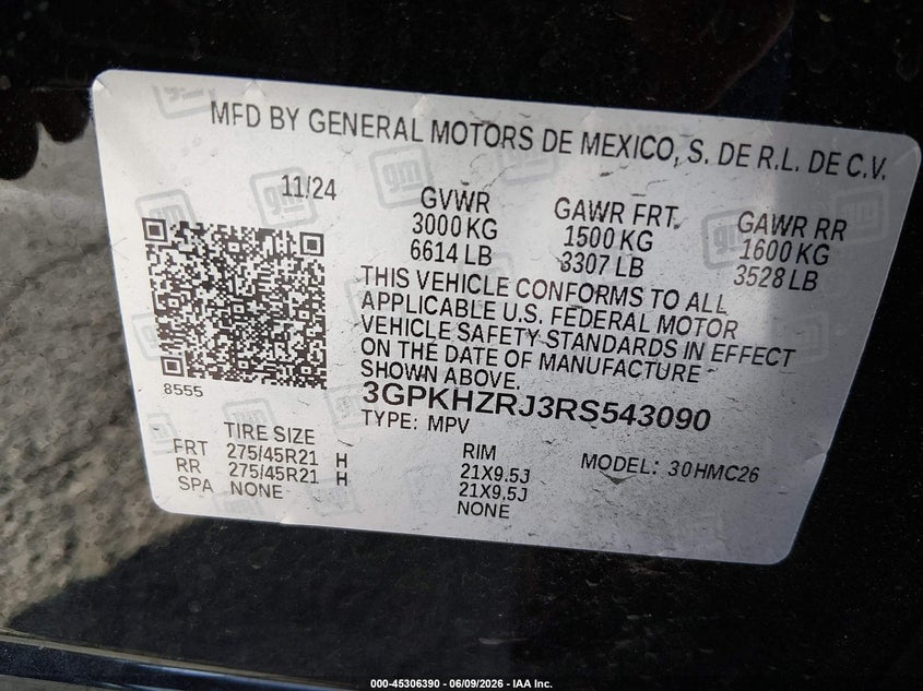 2024 Honda Prologue Elite VIN: 3GPKHZRJ3RS543090 Lot: 45306390
