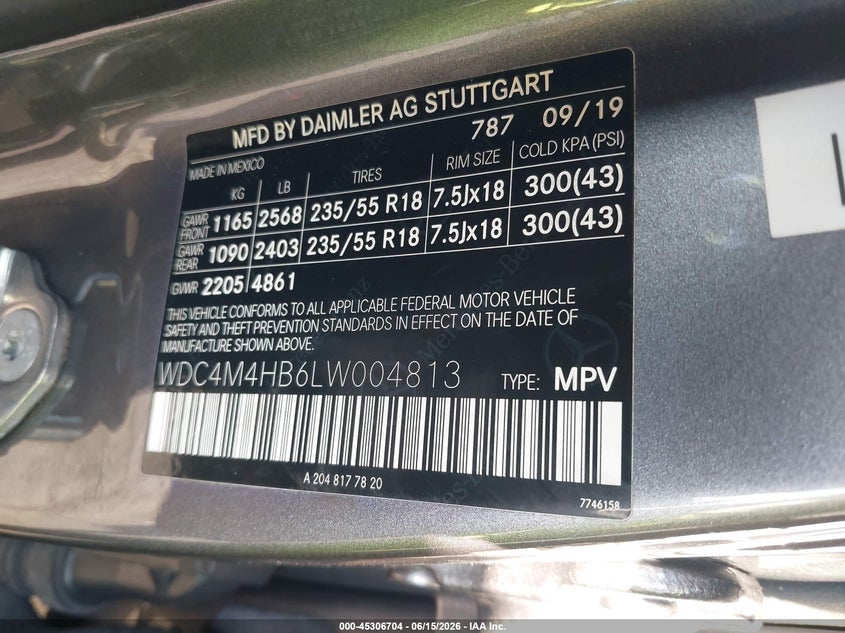 2020 Mercedes-Benz Glb 250 4Matic VIN: WDC4M4HB6LW004813 Lot: 45306704