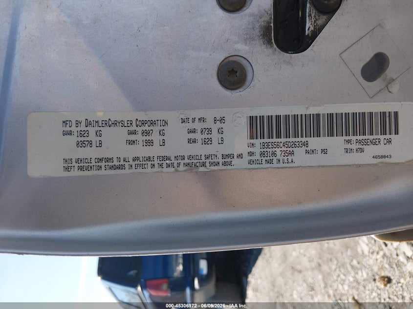 2005 Dodge Neon Sxt VIN: 1B3ES56C45D263348 Lot: 45306972
