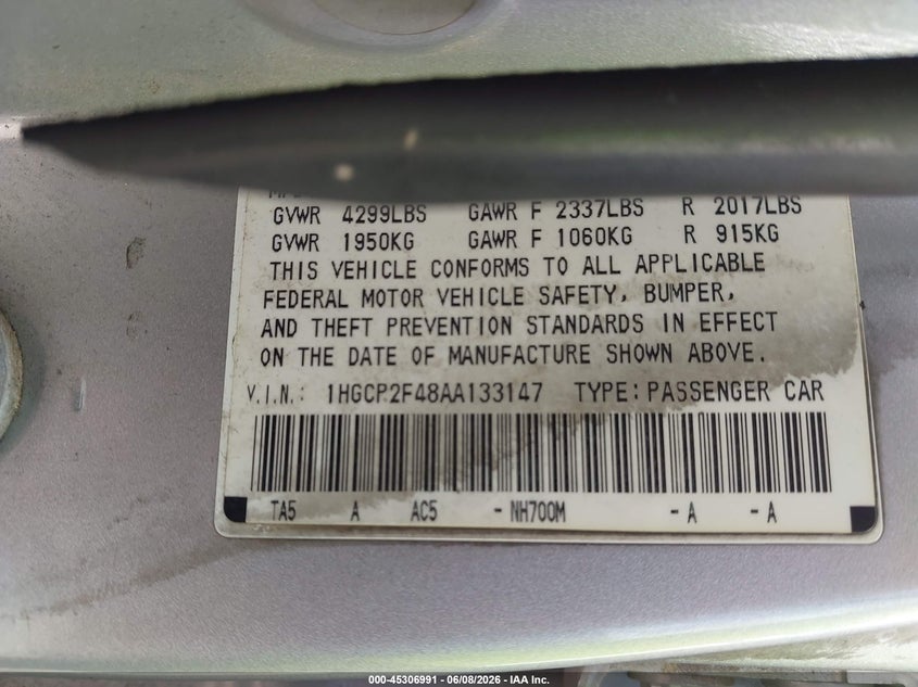 2010 HONDA ACCORD auction photo 7