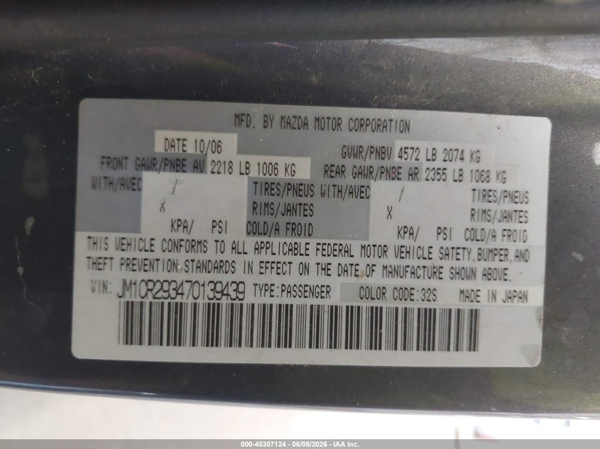 2007 Mazda Mazda5 Sport VIN: JM1CR293470139439 Lot: 45307124