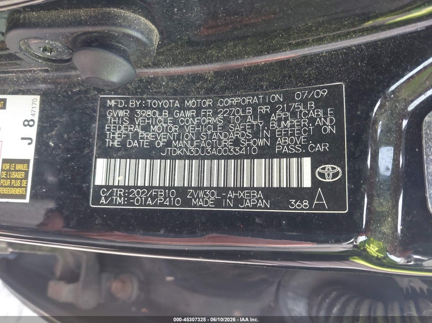 2010 TOYOTA PRIUS HATCHBACK 1.8L I-4 DOHC, VVT, 98HP