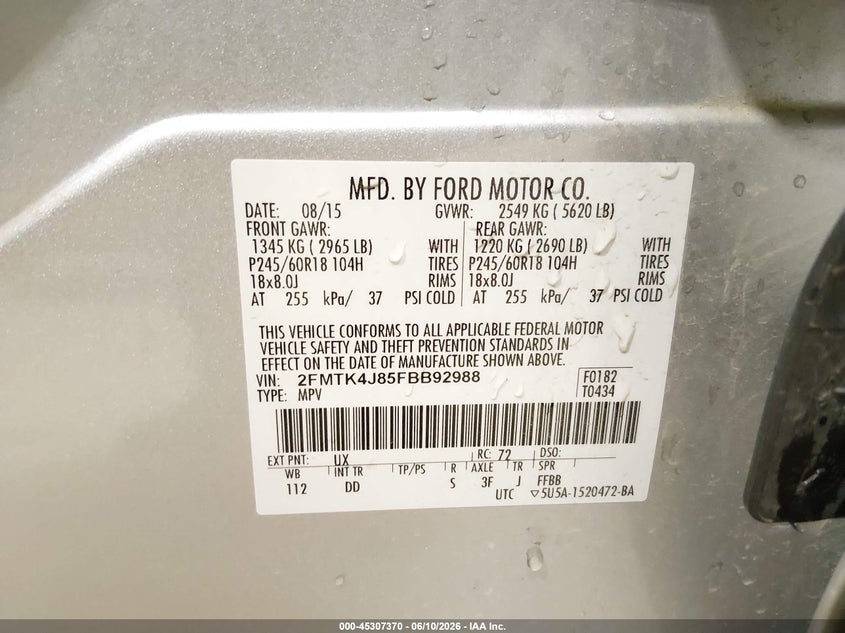 2015 FORD EDGE auction photo 8