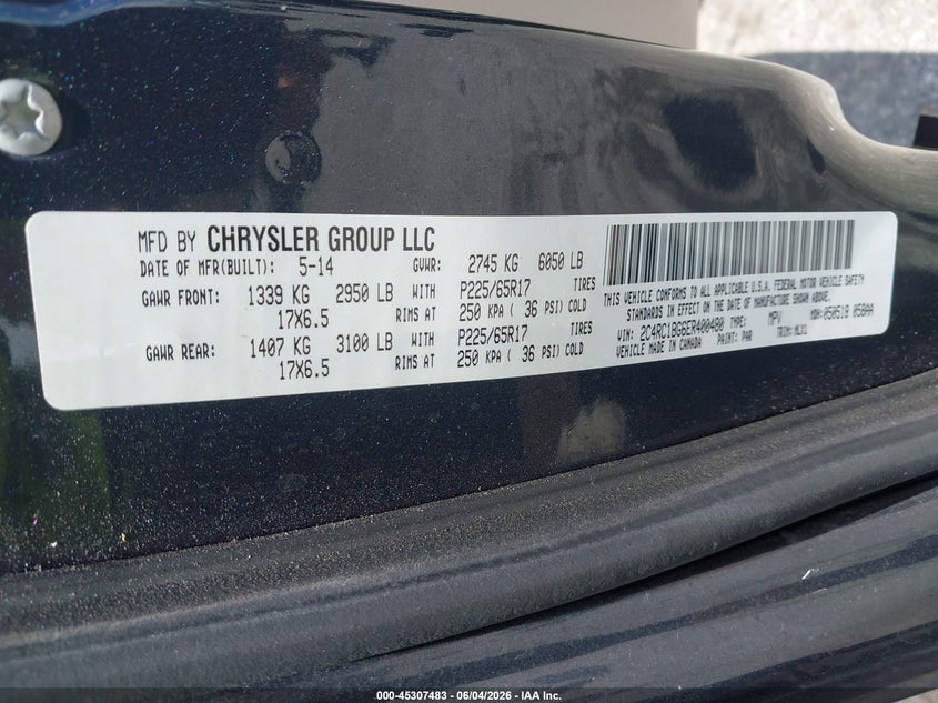 2014 Chrysler Town & Country Touring VIN: 2C4RC1BG6ER400480 Lot: 45307483