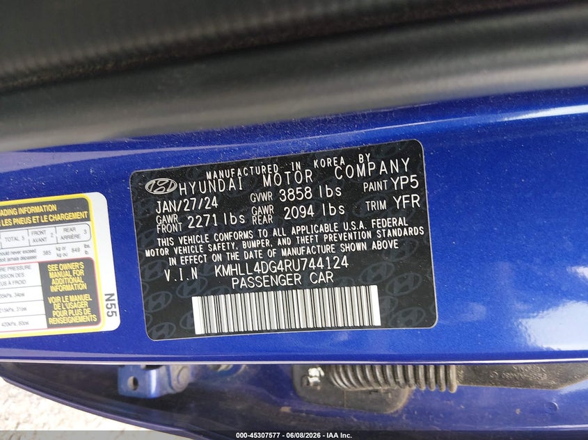 2024 HYUNDAI ELANTRA 2.0L I-4 DOHC, VVT, (VIN: KMHLL4DG4RU744124