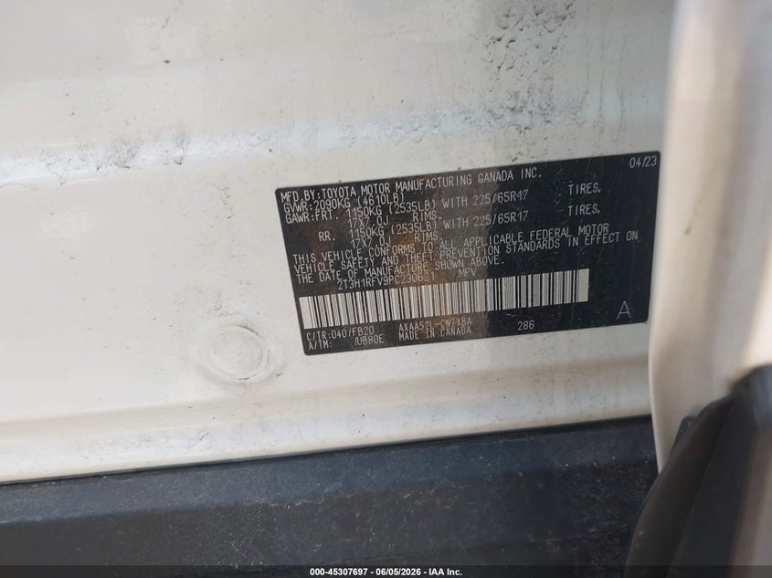 2023 TOYOTA RAV4 2.5L I-4 DI, DOHC, V(VIN: 2T3H1RFV9PC230621