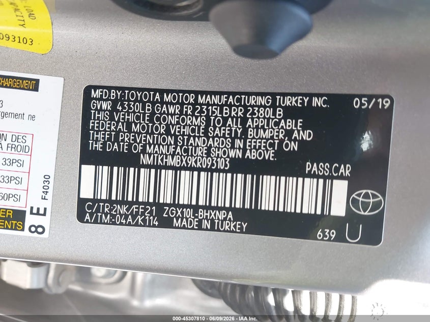 2019 Toyota C-Hr Xle VIN: NMTKHMBX9KR093103 Lot: 45307810