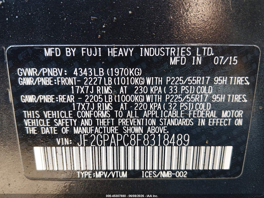 2015 SUBARU XV SPORT UTILITY VEHICLE 2.0L H-4 DOHC, VVT, 148HP
