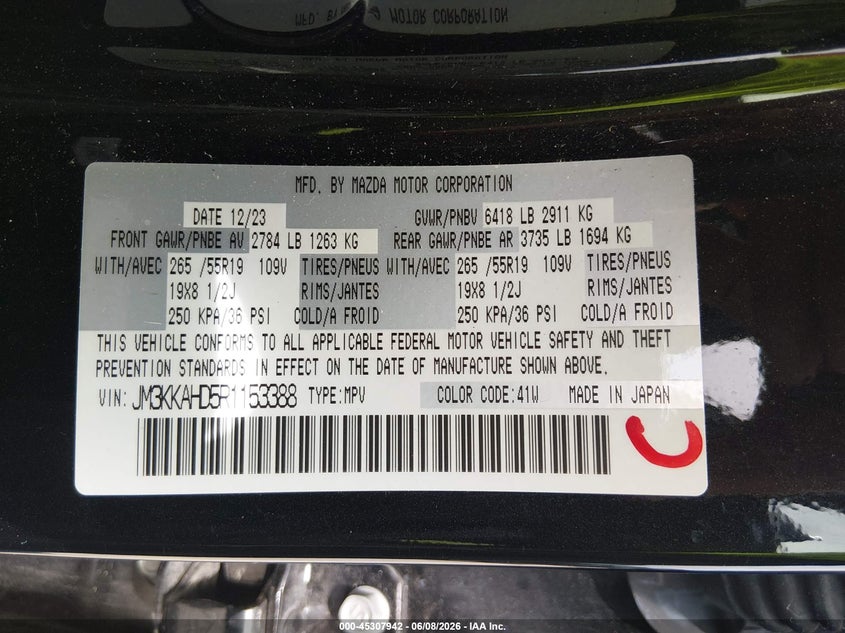 2024 Mazda Cx-90 3.3 Turbo Select VIN: JM3KKAHD5R1153388 Lot: 45307942