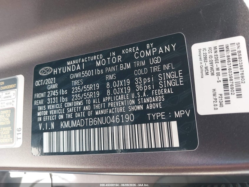 2022 Genesis Gv70 2.5T Awd VIN: KMUMADTB6NU046190 Lot: 45308154