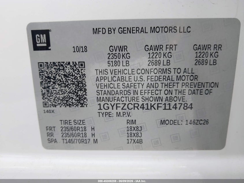 2019 Cadillac Xt4 Premium Luxury VIN: 1GYFZCR41KF114784 Lot: 45308259