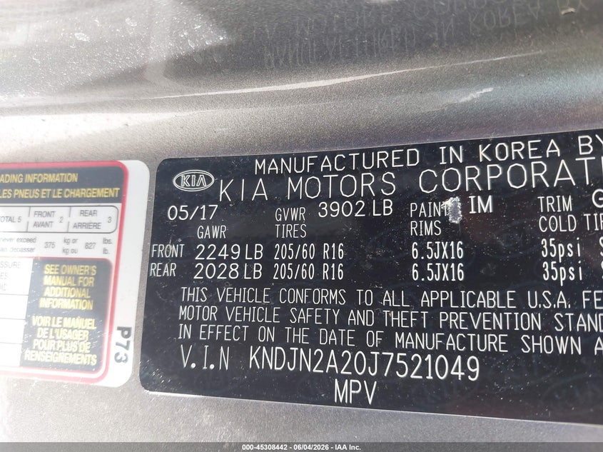2018 Kia Soul VIN: KNDJN2A20J7521049 Lot: 45308442