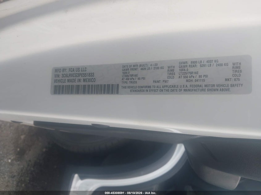 RAM PROMASTER 2500 2023 VIN 3C6LRVCG3PE551833