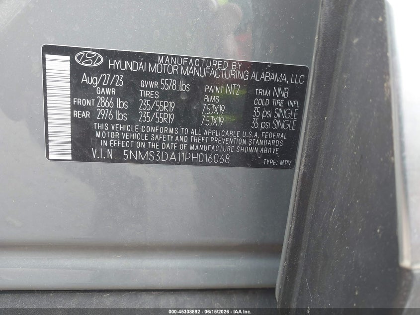 2023 HYUNDAI SANTA FE SPORT UTILITY VEHICLE 1.6L I-4 DI, DOHC, VVT, TURBO, 178HP