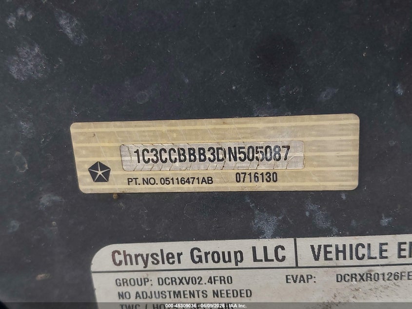 2013 Chrysler 200 Touring VIN: 1C3CCBBB3DN505087 Lot: 45309036