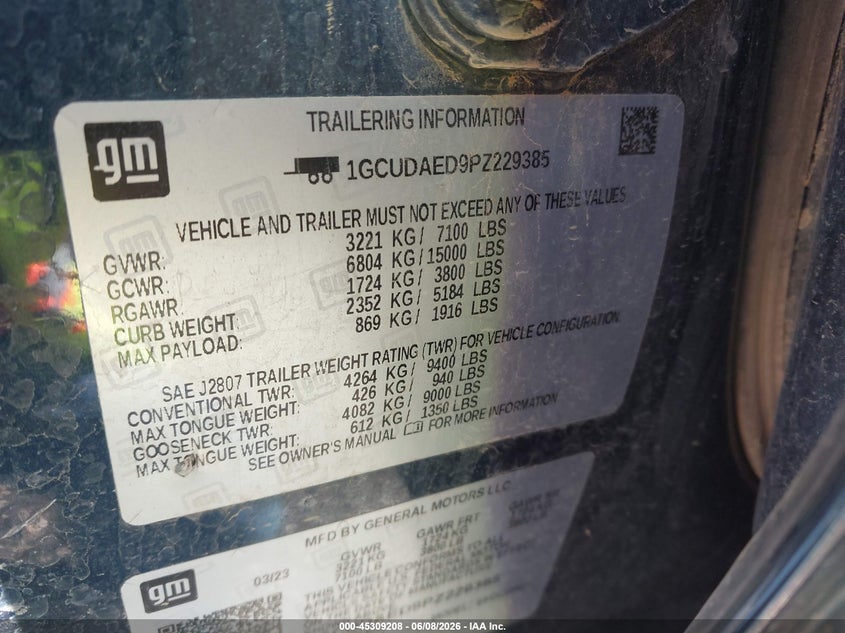 CHEVROLET SILVERADO 1500 2023 VIN 1GCUDAED9PZ229385