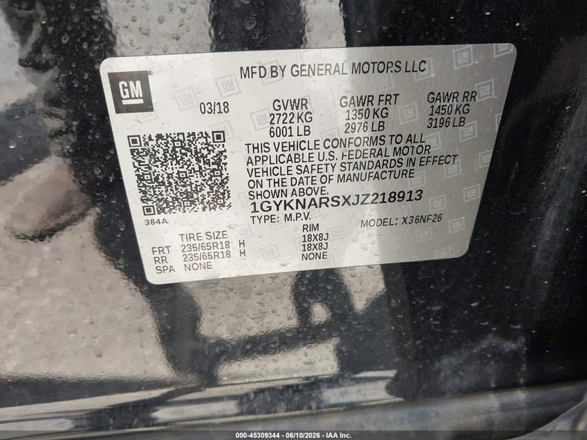 2018 Cadillac Xt5 Standard VIN: 1GYKNARSXJZ218913 Lot: 45309344