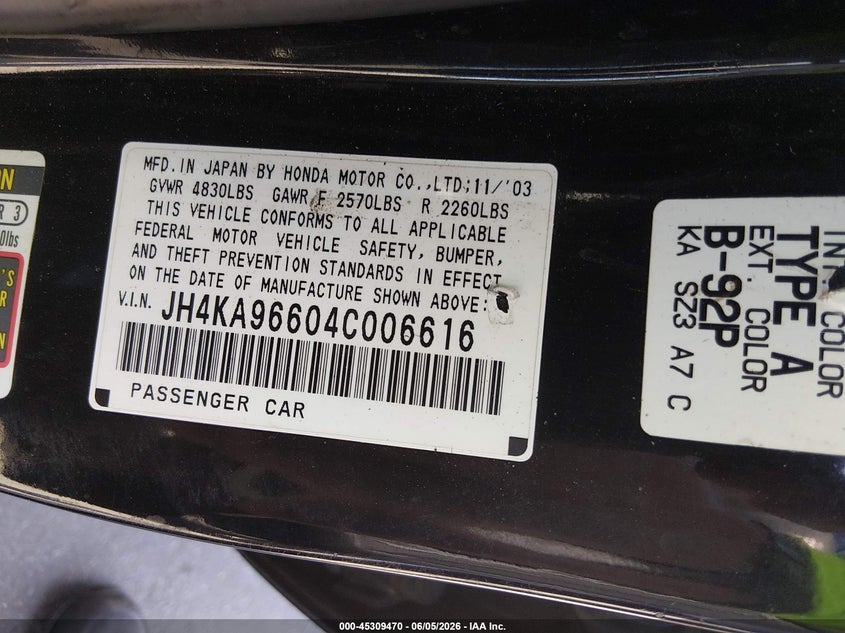 2004 Acura Rl 3.5 VIN: JH4KA96604C006616 Lot: 45309470