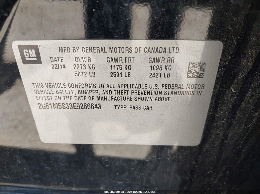 2014 Cadillac Xts Luxury VIN: 2G61M5S33E9266643 Lot: 45309563